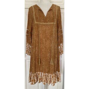 Label of Love Dress L Boho Hippie Peasant Tassel V‑Neck Animal Print Indie Chic
